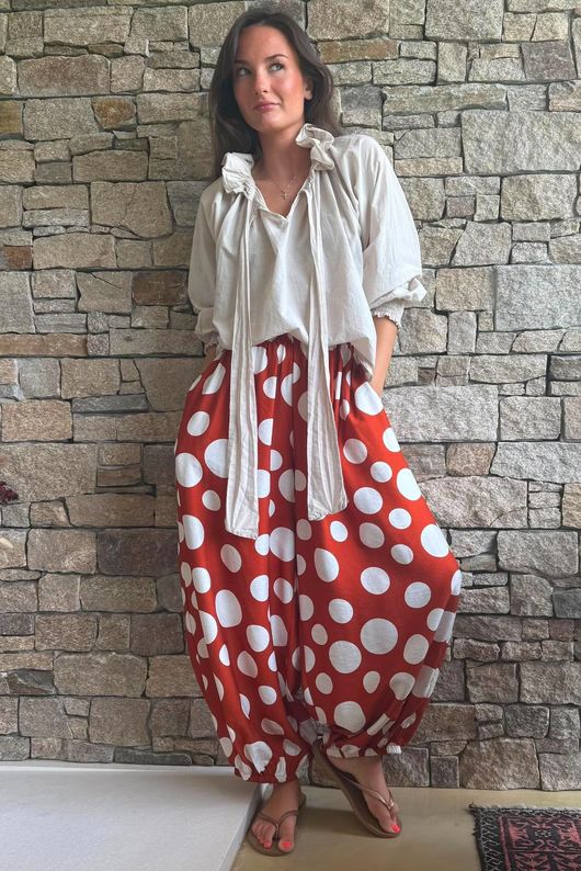 Basso Big Dot Balloon Cuff Pant Rust & White
